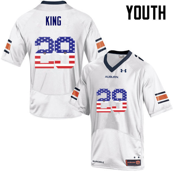 Youth #29 Brandon King Auburn Tigers USA Flag Fashion College Football Jerseys-White - Click Image to Close